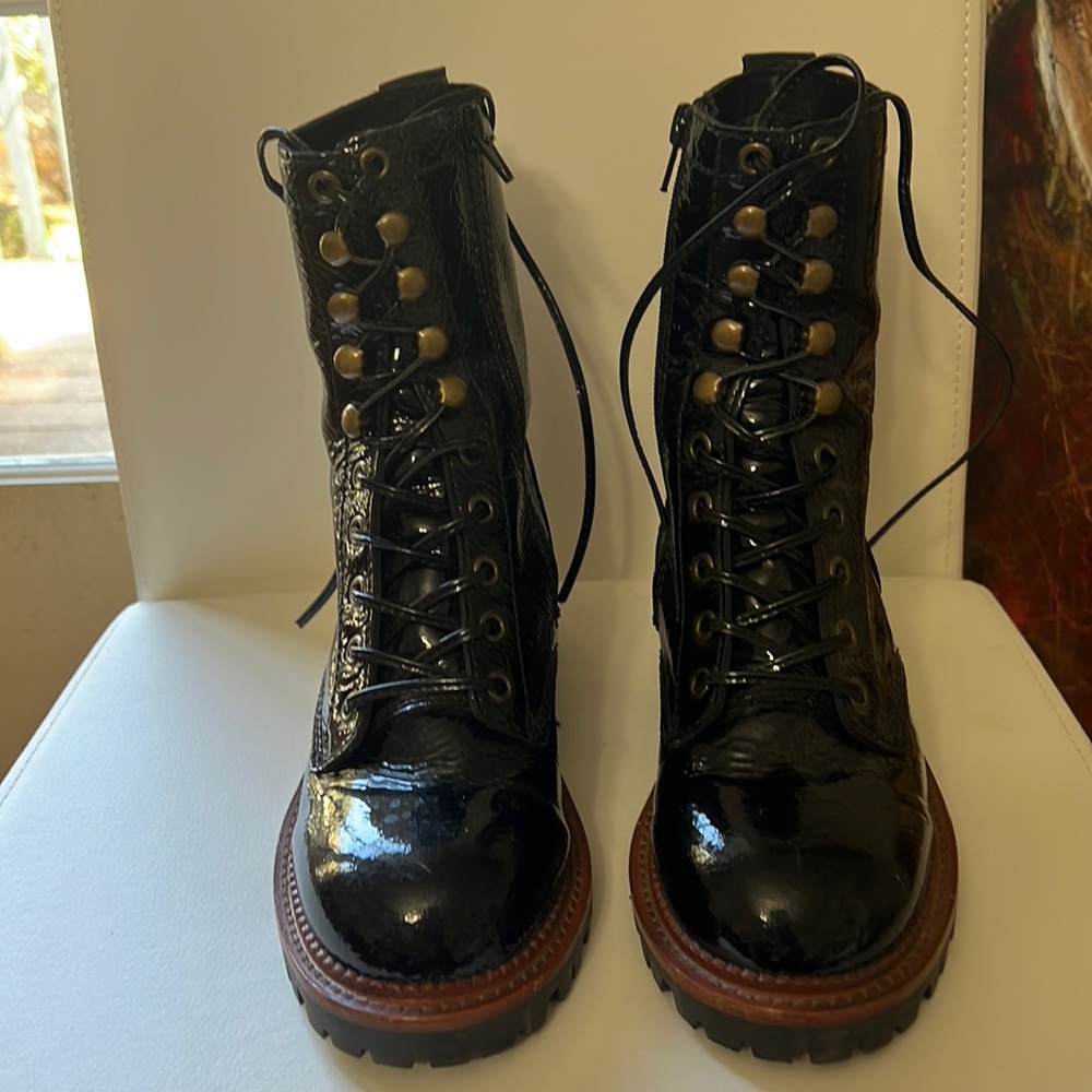 Jeffrey Campbell black patent combat boots size six medium